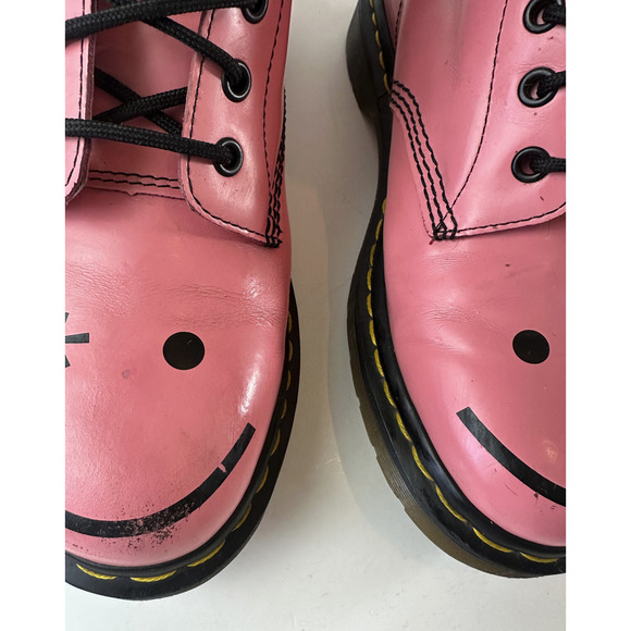 Dr Doc Martens Hincky Smiley Wink Face Acid Pink Combat Boots Lace Up Women's 9 - Picture 3 of 16